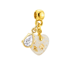 Mini Coração Gordinho com Folhas Douradas e Gota de Zircônia